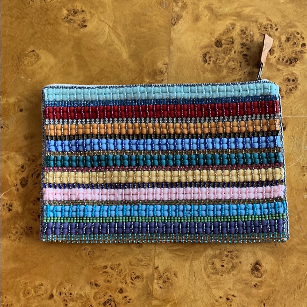 Rainbow Striped Woven Clutch Rhinestones